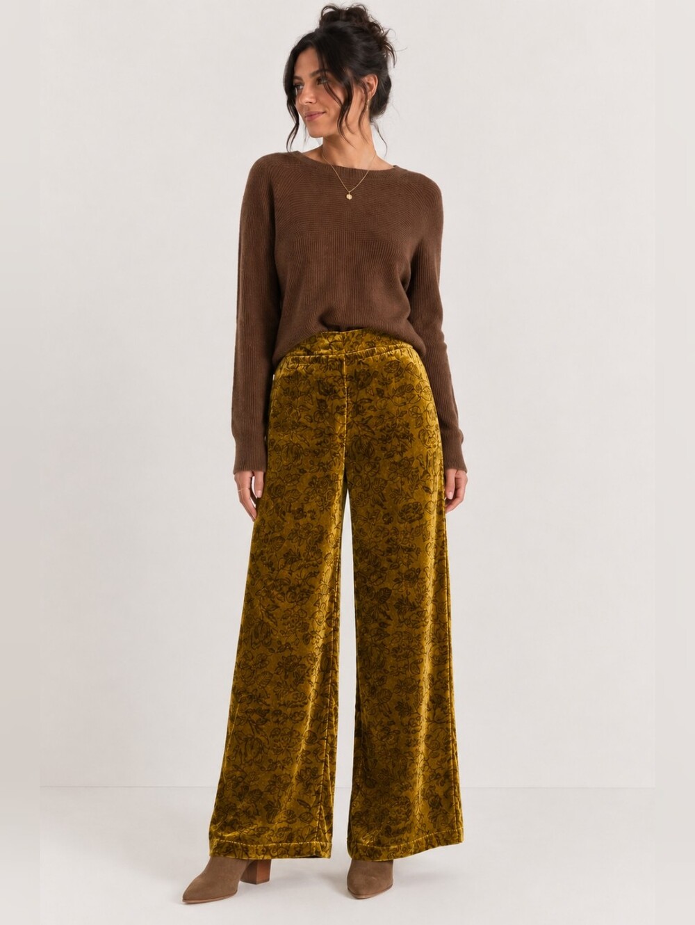 Anthropologie Gold Burnout Velvet Wide Leg Pants US 2